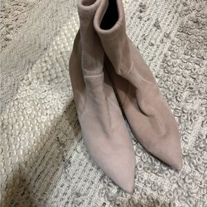 Stuart Weitzman Women’s Blush Suede Pointed-Toe Sock heel Boots